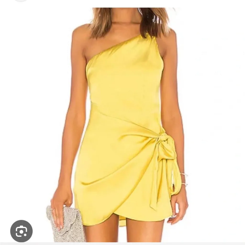 NWT Lovers + Friends Karen Mini Dress Yellow Gold Satin Wrap Dress Small Revolve - Image 5