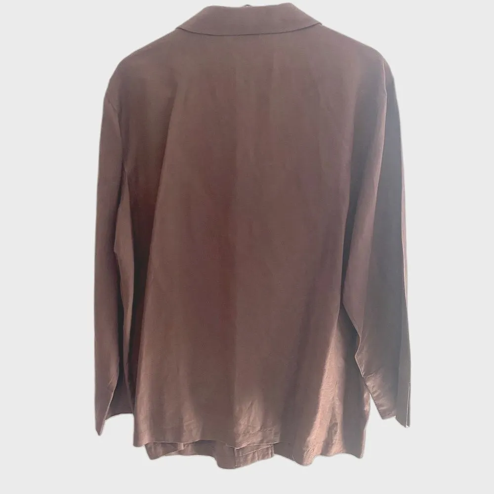 Linen Shacket Shirt Jacket Women's Plus Size 18 Dark Brown Button Down Lagenlook - Image 3