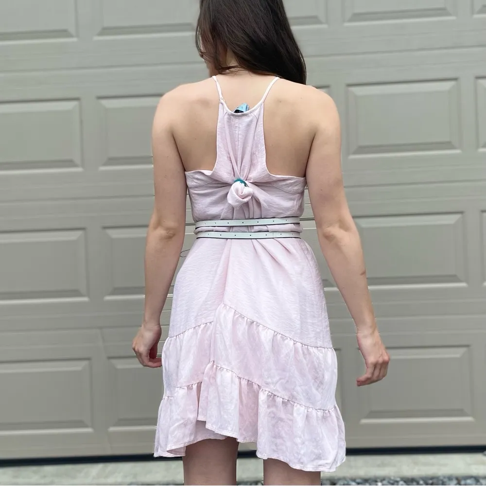 CeCe Pink Linen High Neck Drop Waist Balletcore Summer Sun Tank Dress 14 - Image 6