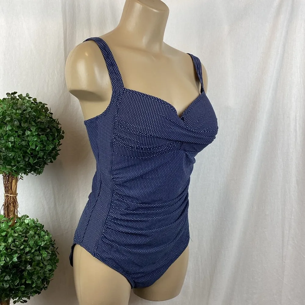 Nip Tuck Blue & White Polka Dot Print 1 Piece Swim Bathing Suit 8 - Image 3