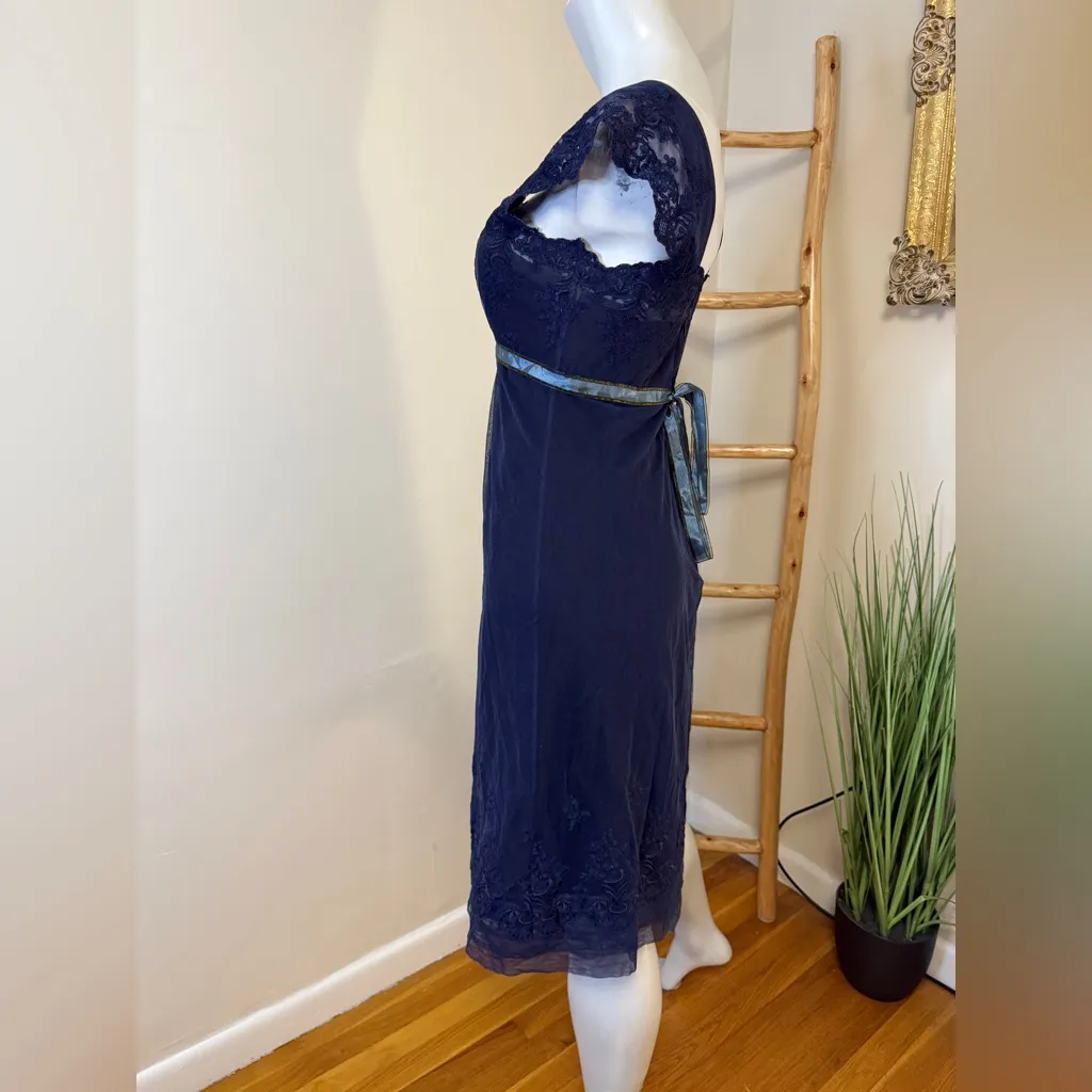 Carolina Herrera New York Vintage Cocktail Dress Blue Lace Silk Size 6 - Image 9