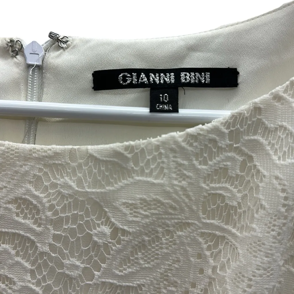 Gianni Bini Off White Cream Lace Pleated Zip Back Sleeveless Cocktail Dress 10 - Image 10
