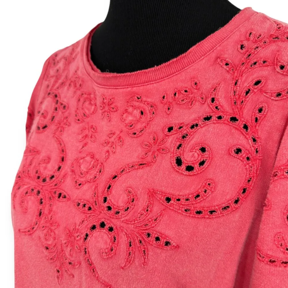 Sundance | M | Palette Painters Sweatshirt Raw Edge Eyelet Cutout Pink Shirt - Image 5