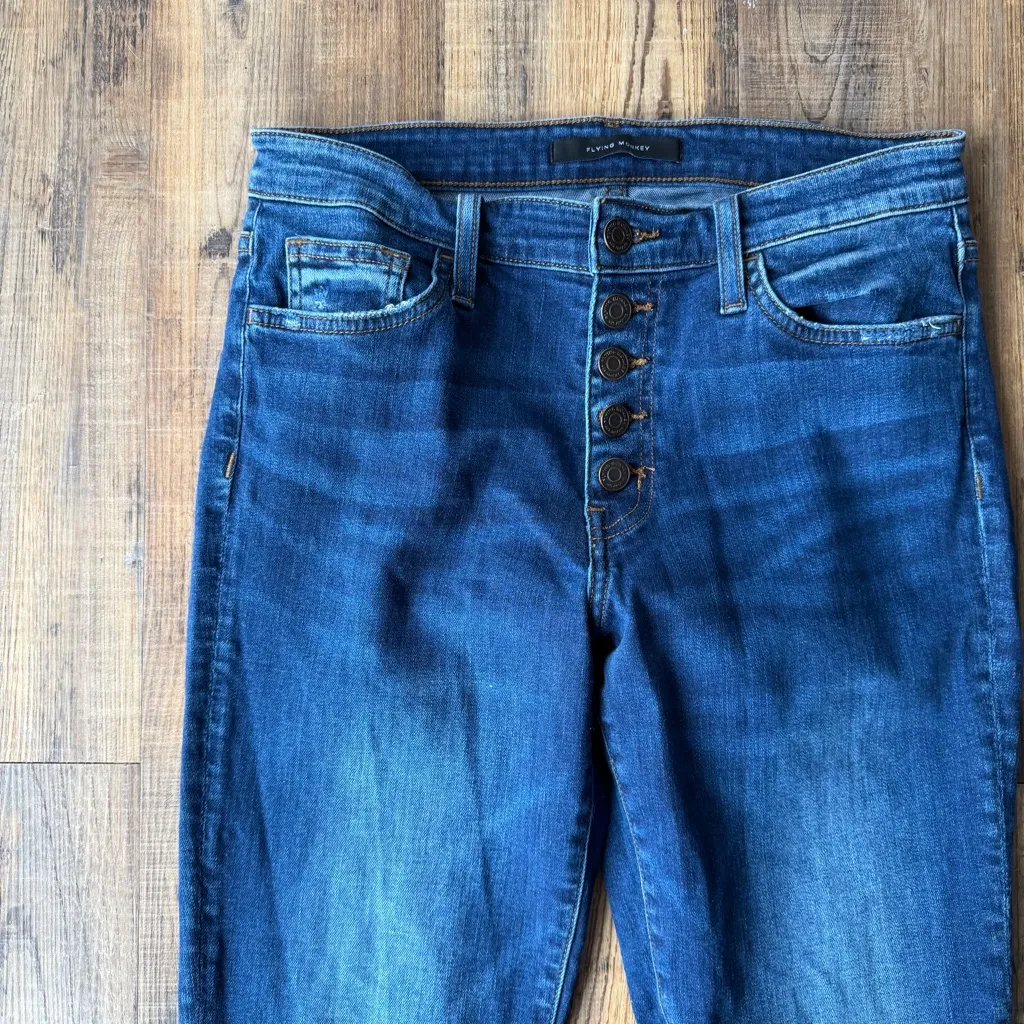Flying Monkey Women’s Medium Wash Button Fly Mid Rise Skinny Denim Jeans Size 28 - Image 2