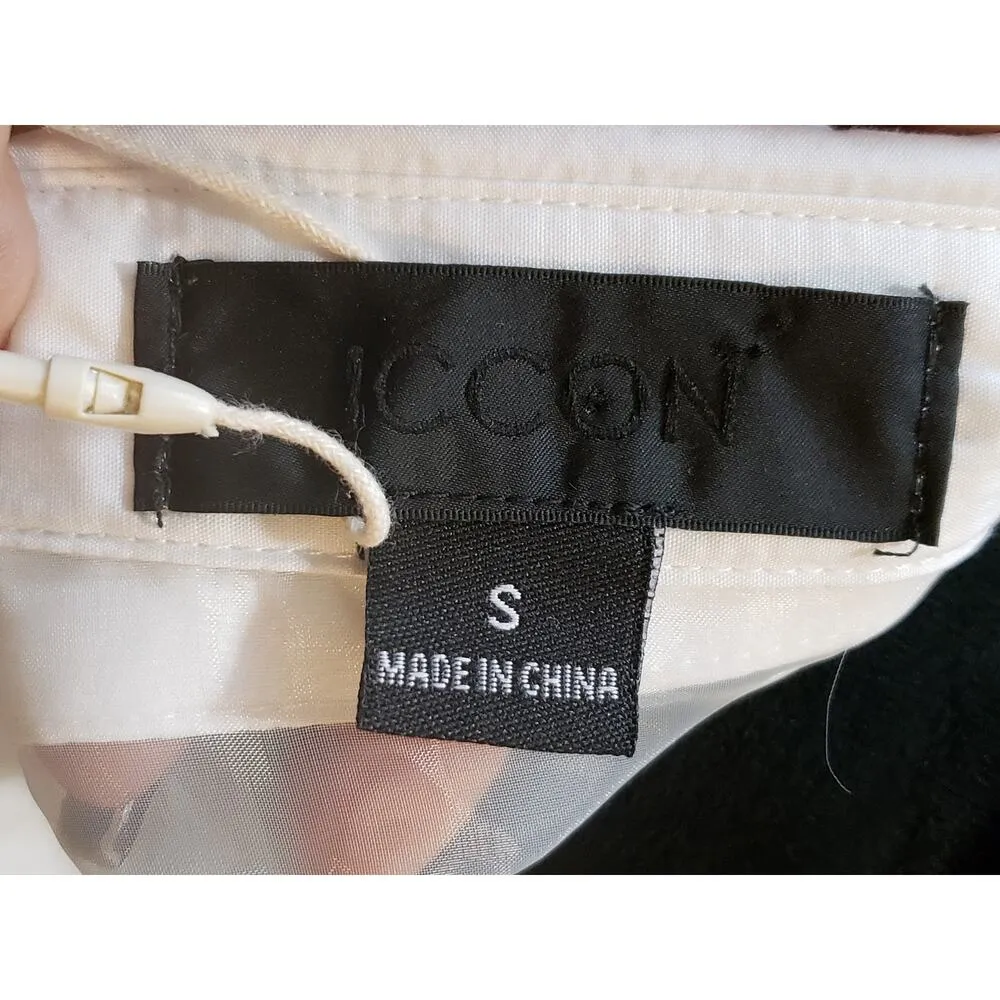 ICCON Button Down Shirt Women's Small White Lined Pleated Long Sleeve Collared - Image 3