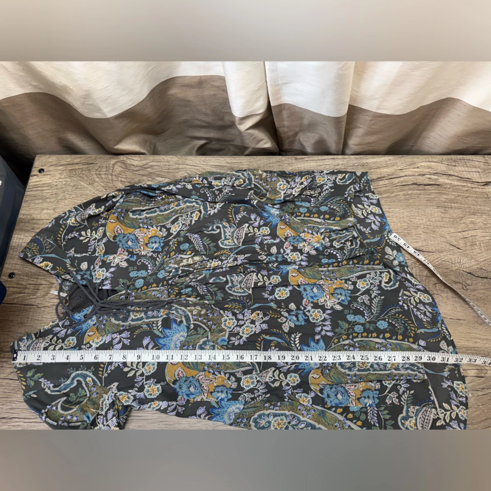 Free People Rain‎ or Shine Mini Dress Tunic Bohemian Floral Paisley Print 70s XS - Image 6