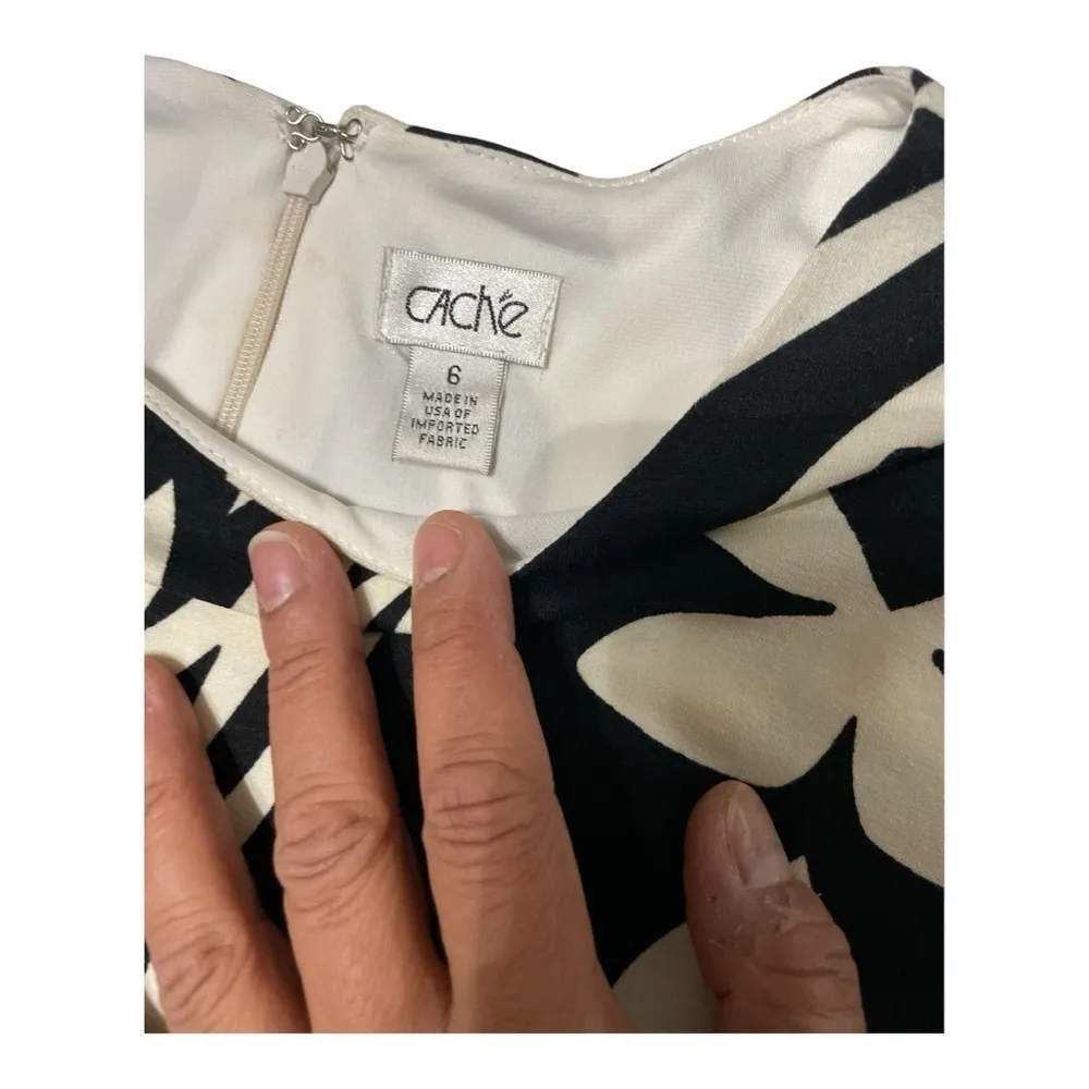 Cache Black Ivory Print Shift Midi Dress Long Sleeve Size 6 - Image 6