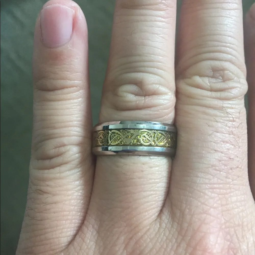 Gold Dragon Silver Stainless Steel Ring - Image 3