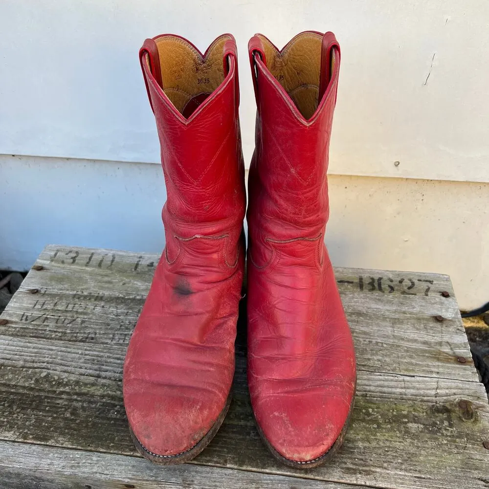 Vintage 80s Justin Boots Red Roper Pull On Boots Mens 7D/Womens 9 - Image 2