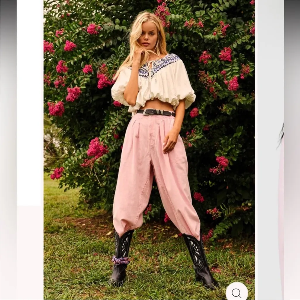 Free People Lotta Love Linen Trousers Womens Pink Pants Size 2 - Image 3
