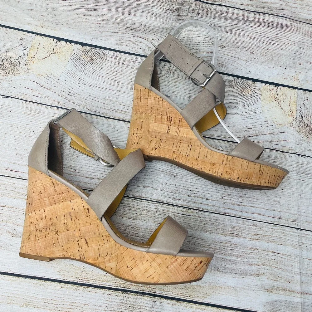 Tan Leather Platform Wedge Ankle Strap Sandal Size 10 - Image 2