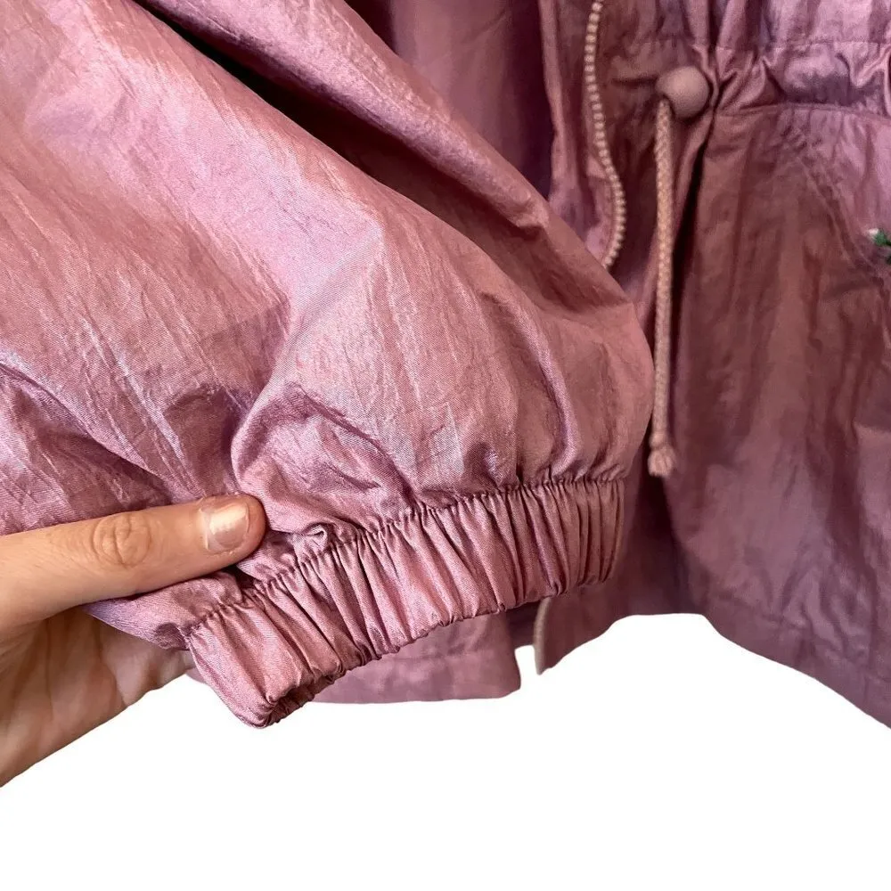 vintage pink nylon overcoat jacket puffed embroidery floral casual large - Image 5
