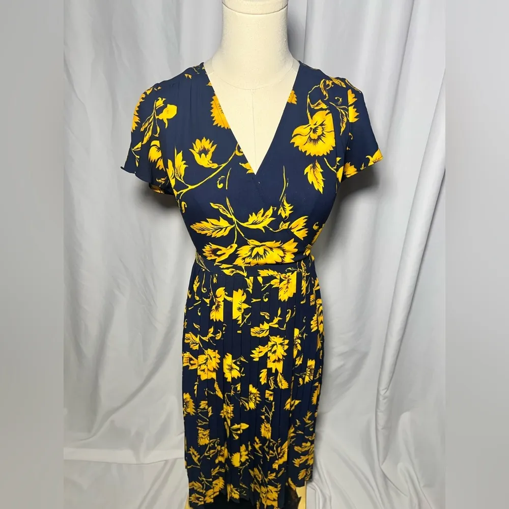 Crew Printed pleated midi wrap dress | size 2 - Image 12