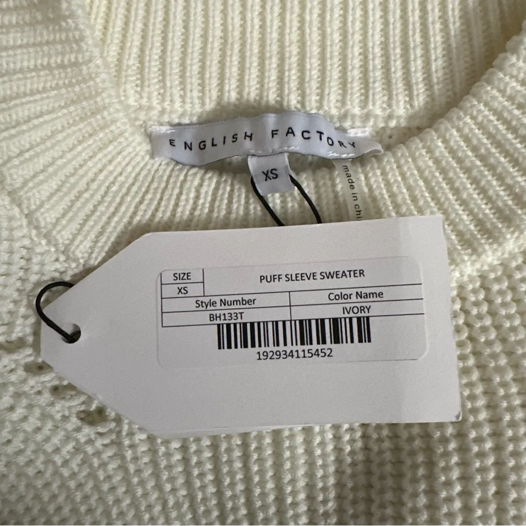 English Factory Ivory Puff Sleeve Crewneck Sweater Size XS - Image 14