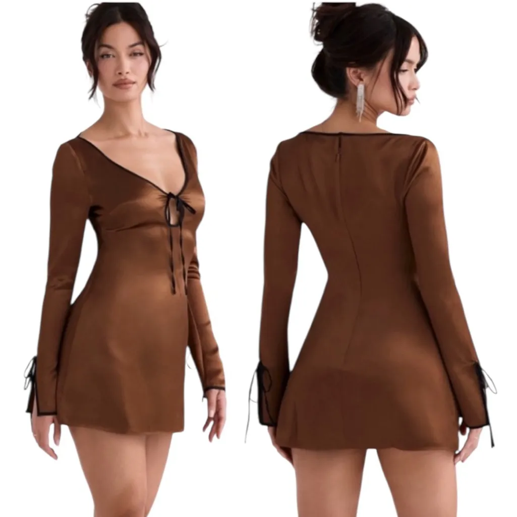 House of CB Sakina Copper Satin Mini Dress Size XS - Image 14