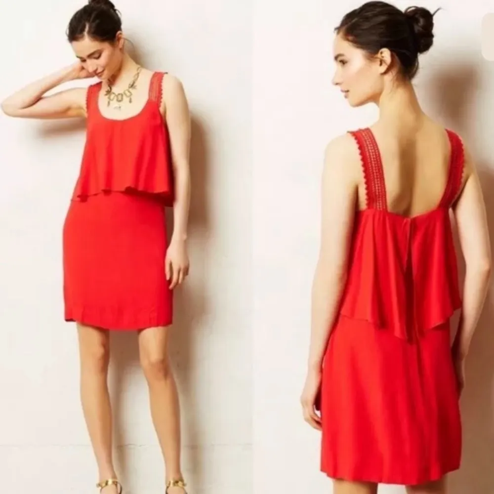Anthropologie Maeve Tisana Ruffle Red Orange Dress - Image 3