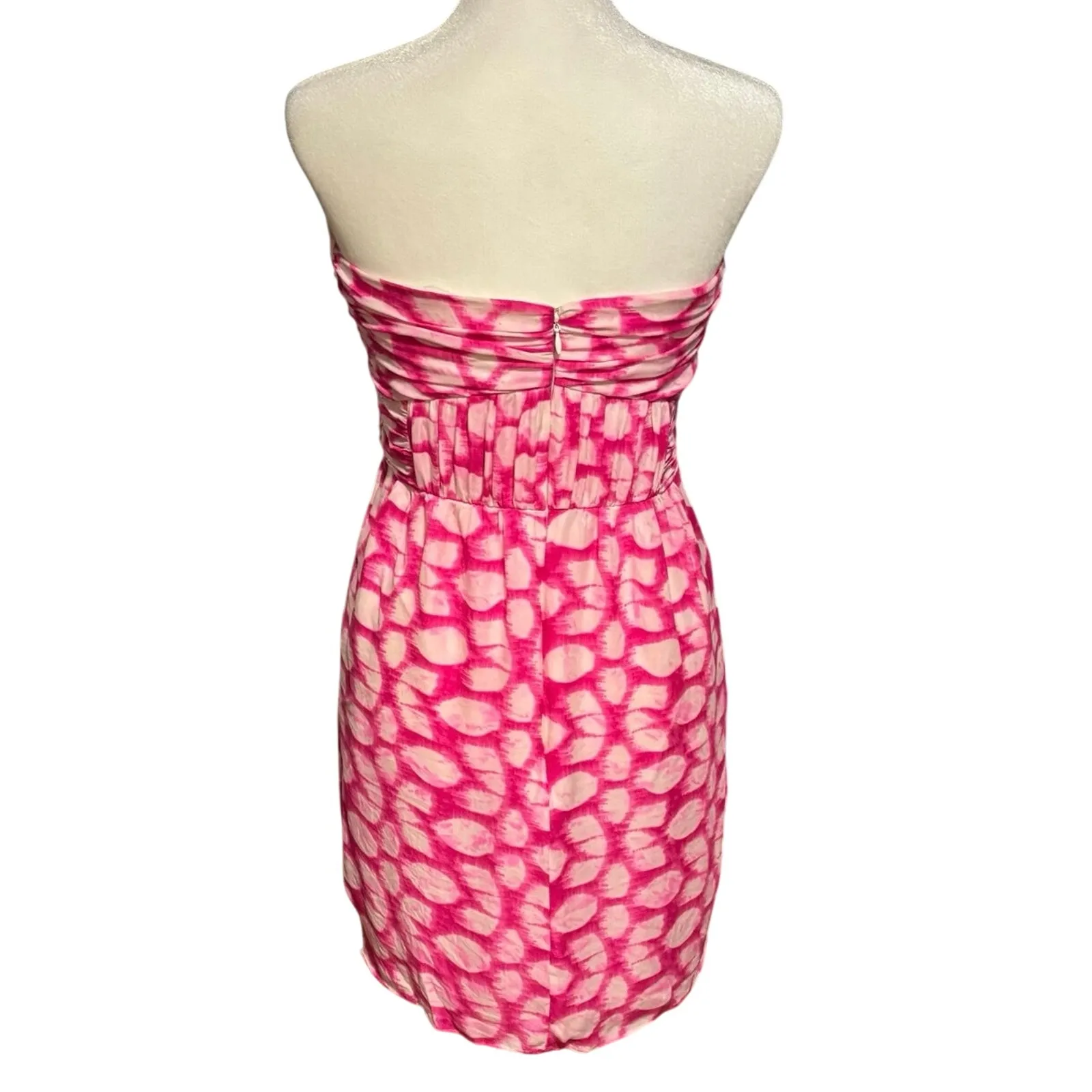 Shoshanna Size 4 Silk Strapless Mini Cocktail Dress Pink White Tie Dye - Image 2