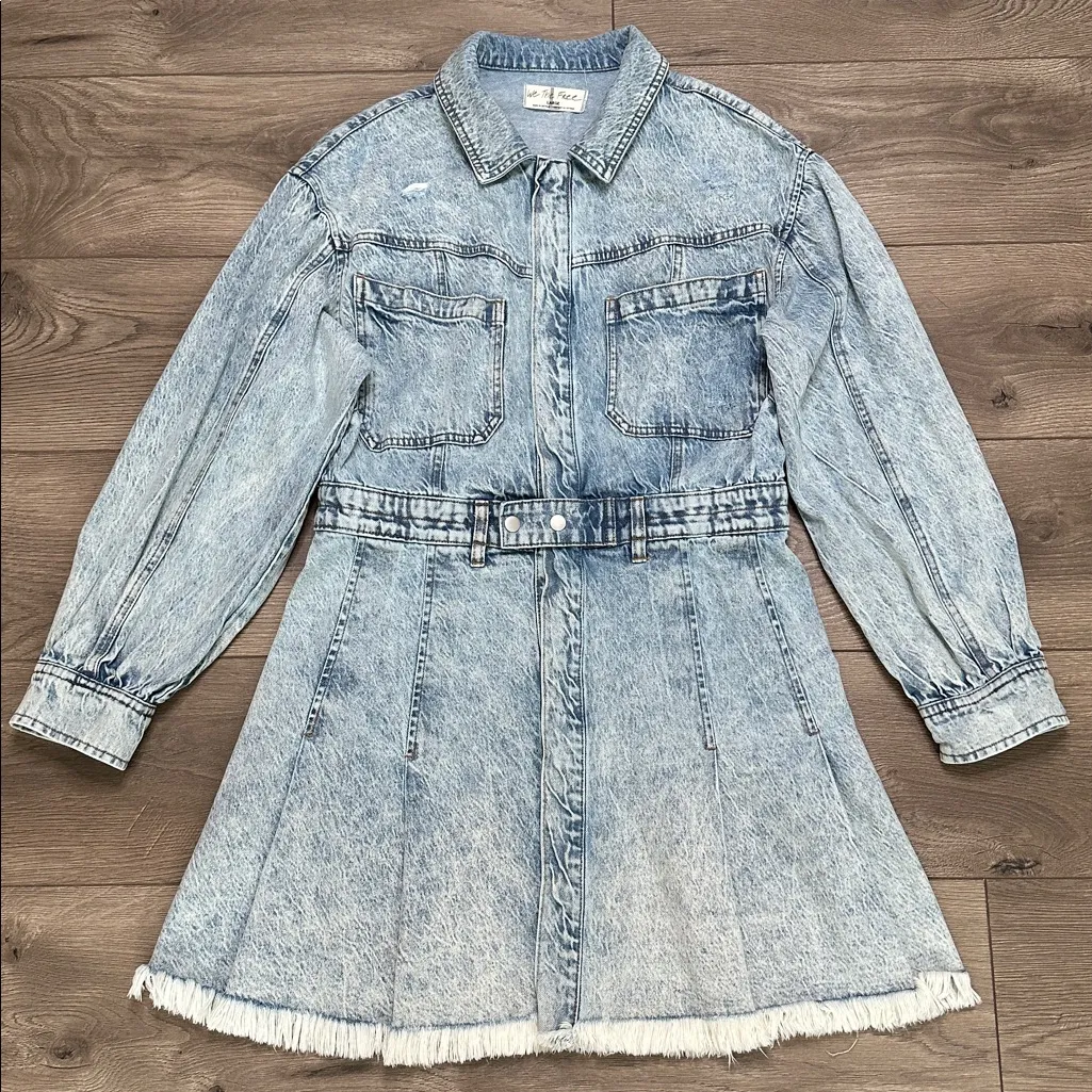 We The‎ Free Free People Chain of Command Pleated Blue Mini Dress Size Large - Image 3