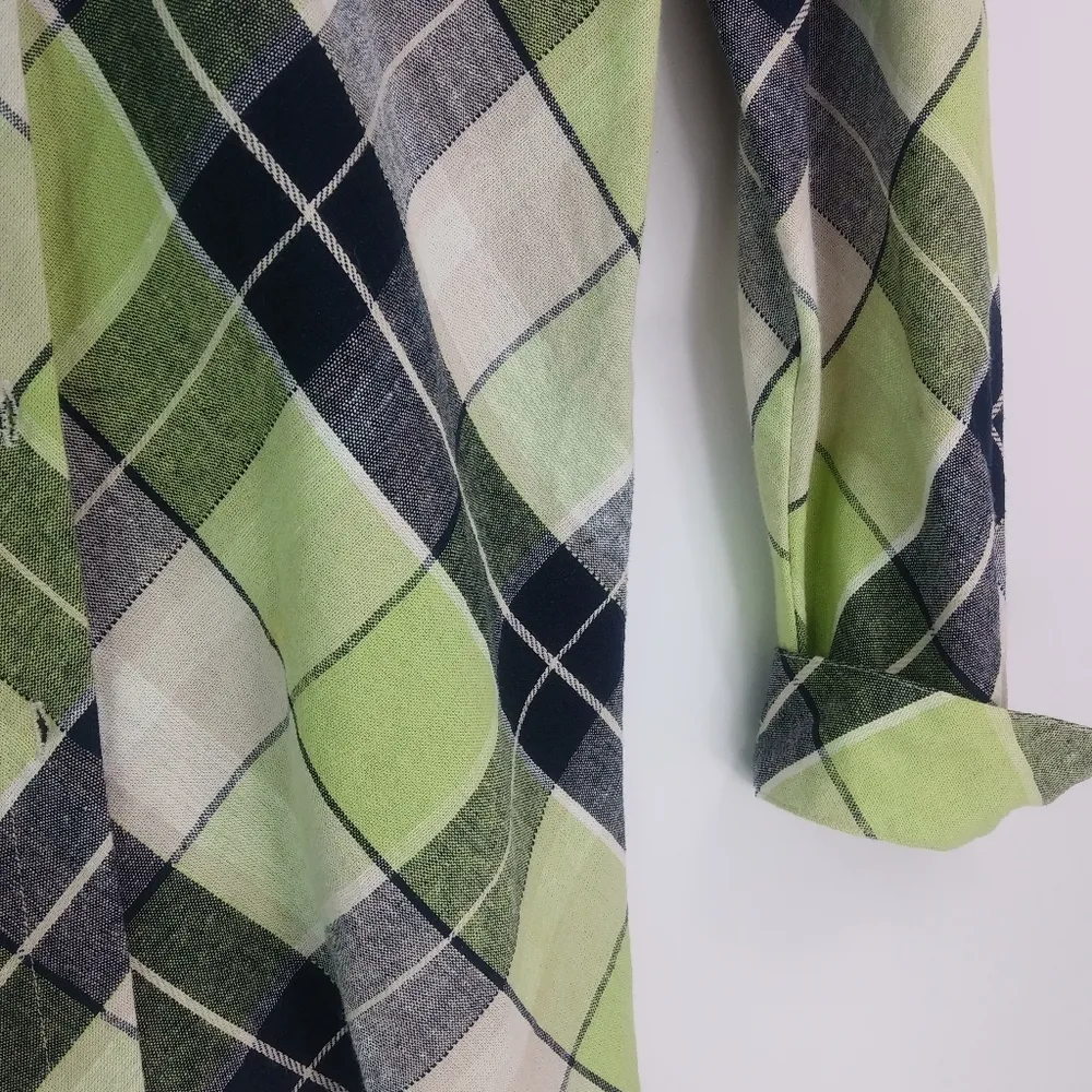 Requirements L Lime Diagonal Plaid Top - Image 3