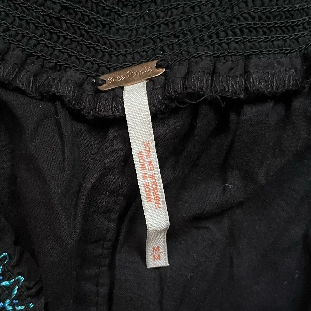 Free People Black Sunbeam Floral Embroidered Tiered Off Shoulder Mini Dress M - Image 4