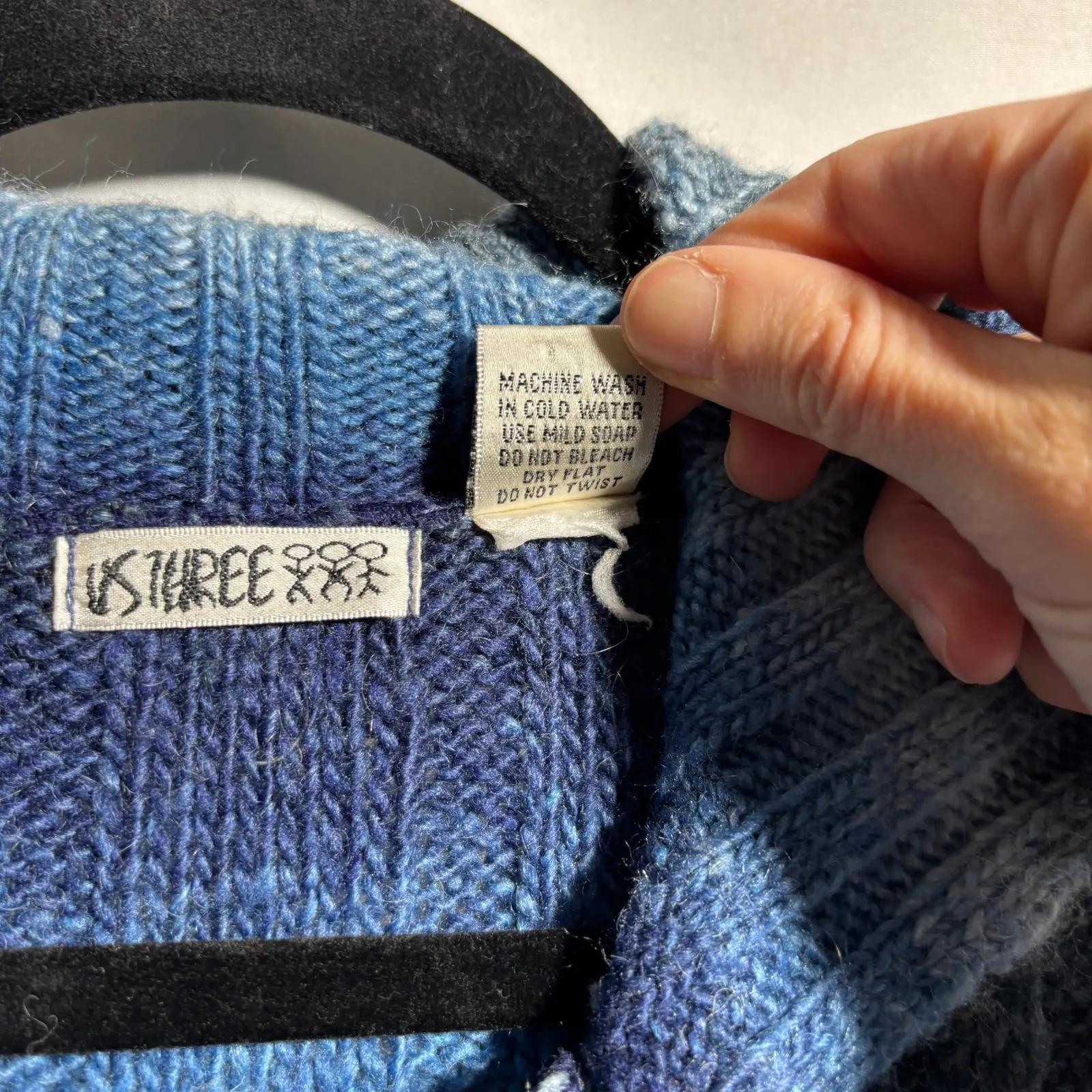 VTG Y2K Us 3 Blue Striped Long Sweater Cardigan Buttons Ombre Grunge Wool Bld L Size L - Image 4