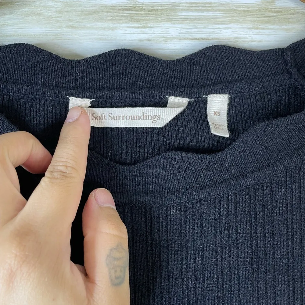 Soft Surroundings  Ribbed Black Scalloped Hem Knit Sweater - Image 2