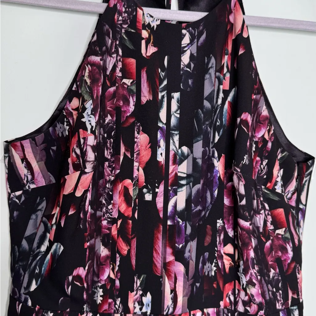 BEBE Black Floral Womans 10 Halter Wide Leg Jumpsuit In Multicolor - Image 8