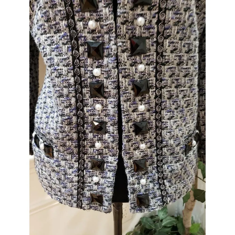 ECI Women Multi Rhinestone Lined Polyester Long Sleeve Casual Jacket Size Medium - Image 3