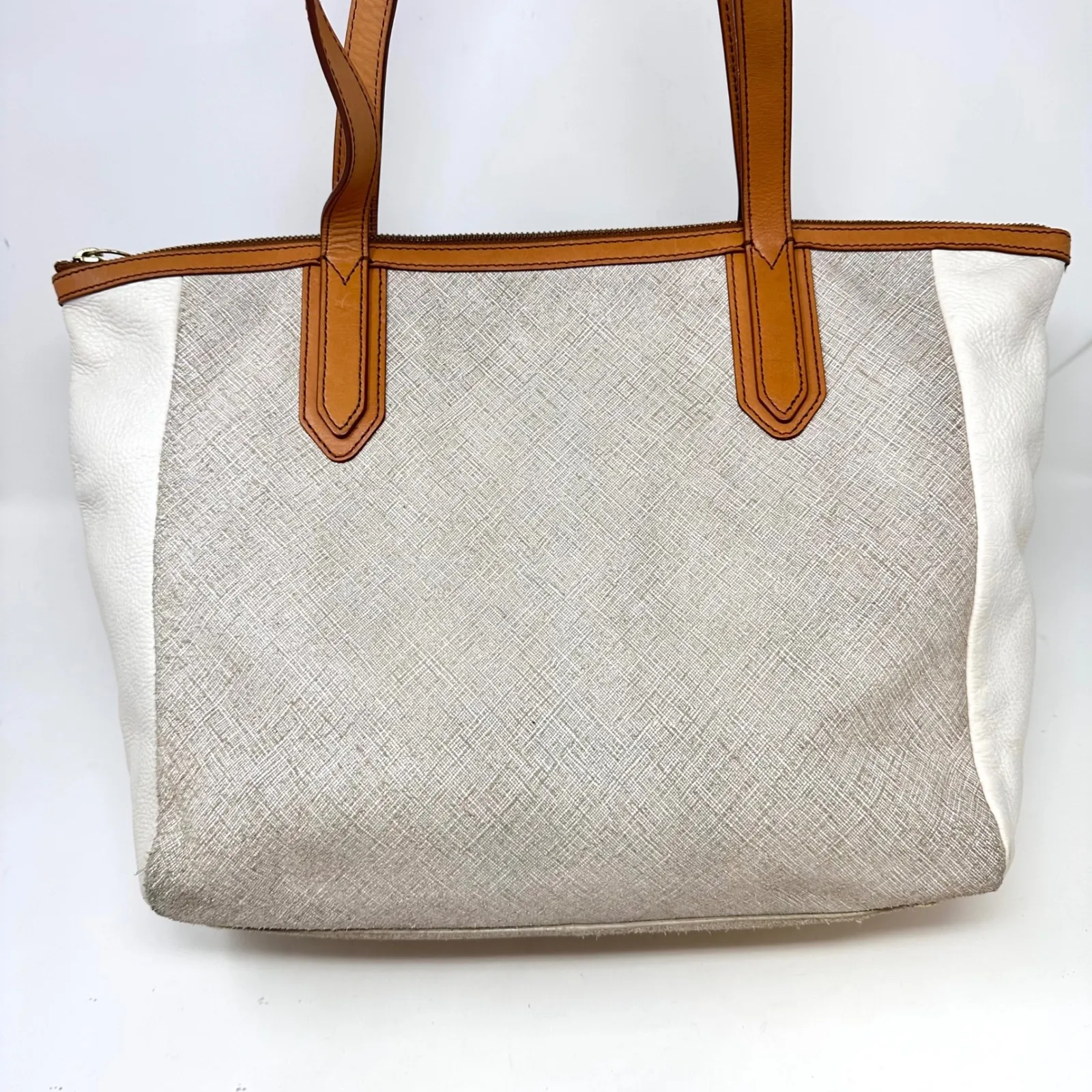 Fossil Sydney Color Block Tote Ivory‎ & Tan - Image 3
