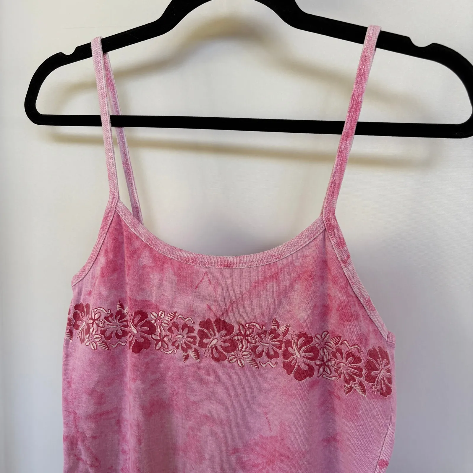 Y2K Hawaiian Pink Tie Dye Mini Tank Dress Floral Hippie Beach Vacation Large - Image 2