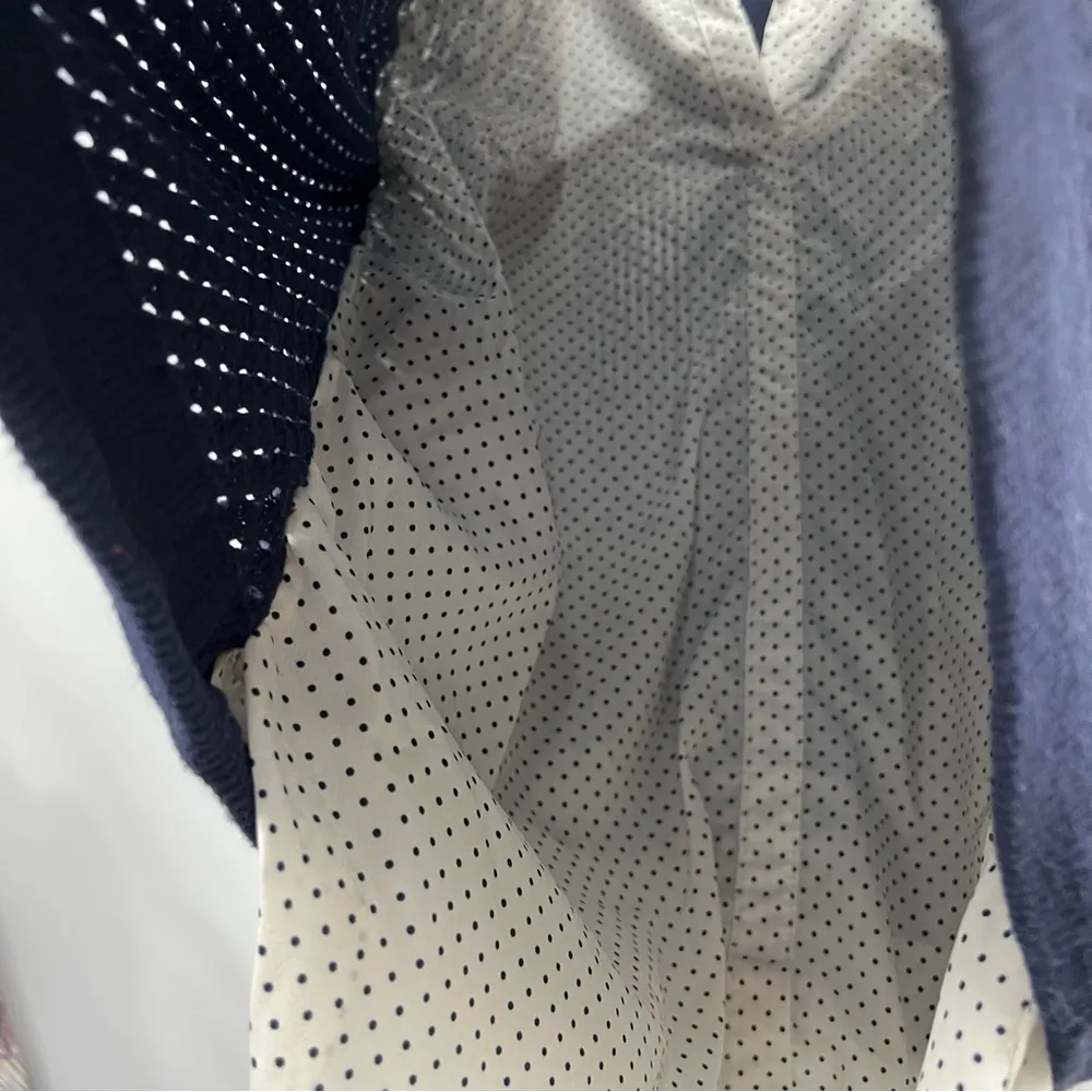 Croft & Barrow large knit Sweater w/built in Polk a dot blouse navy blue white - Image 7