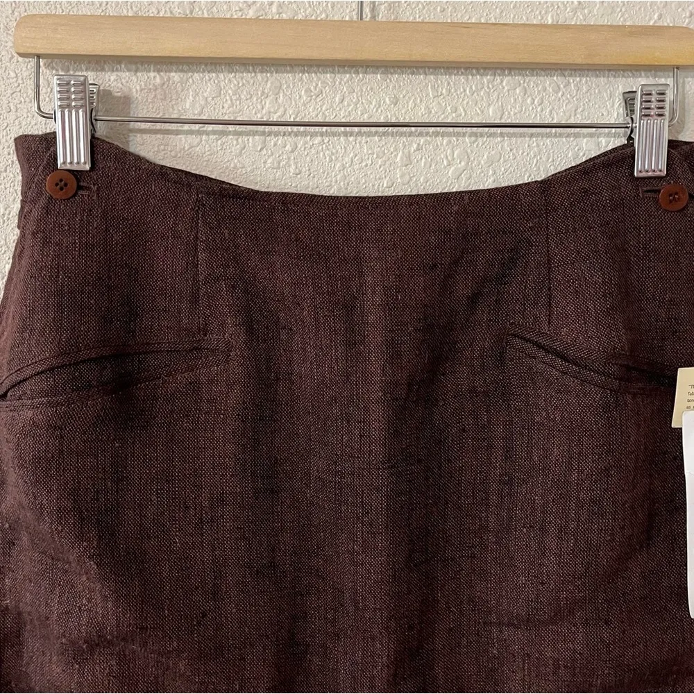 A line‎ 100% Linen Skirt Brown Vintage Woven Academia Chic - Image 4