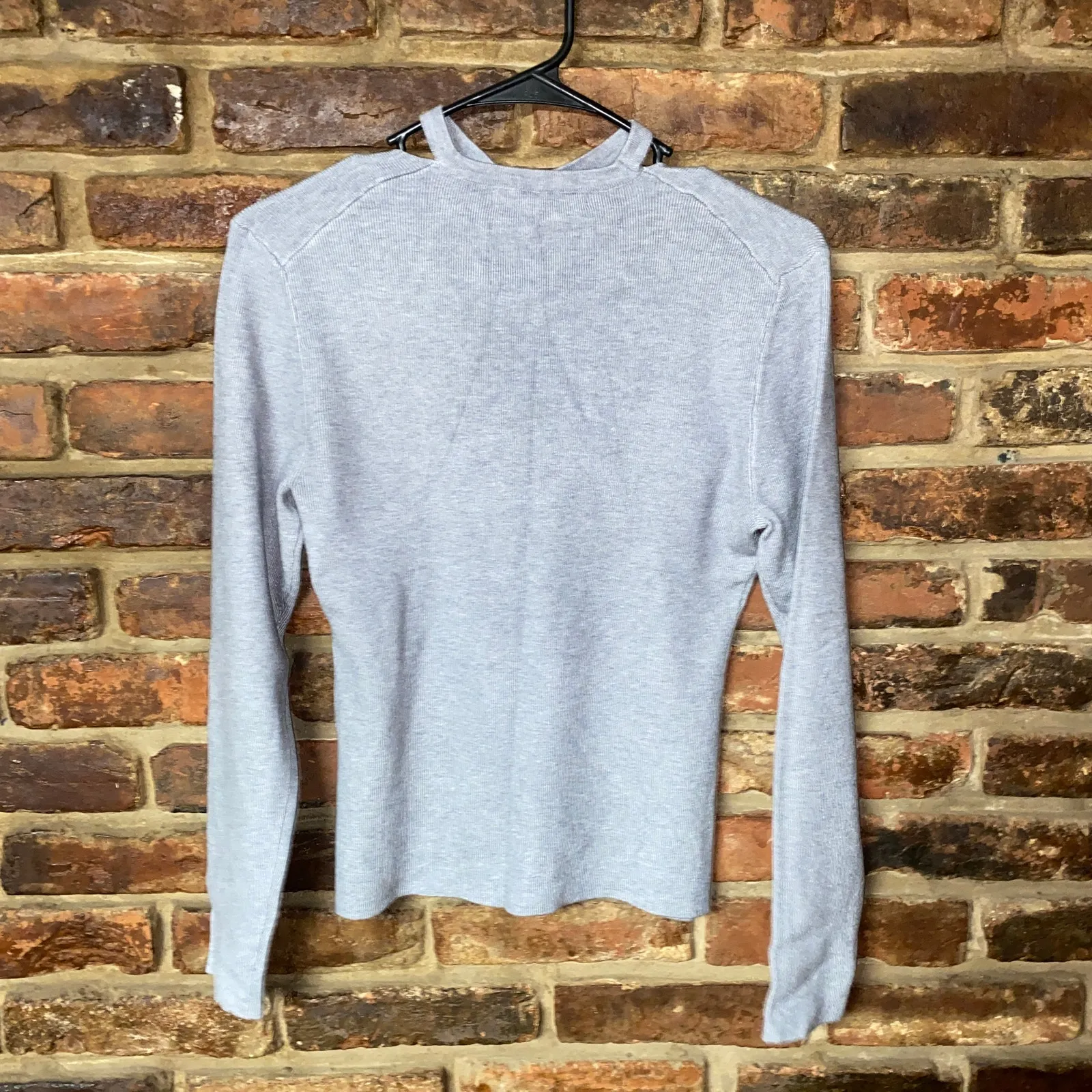 Olivaceous Gray Knit Pullover Choker V-Neck Sweater Women's Size Medium - Image 6