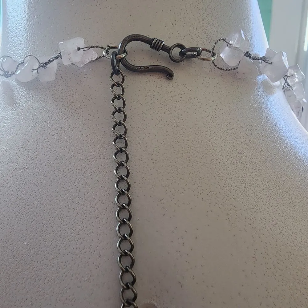 Handmade Silver Tone Wire Rose Quartz & Garnet Chip Sterling Silver Hook Choker Red - Image 5