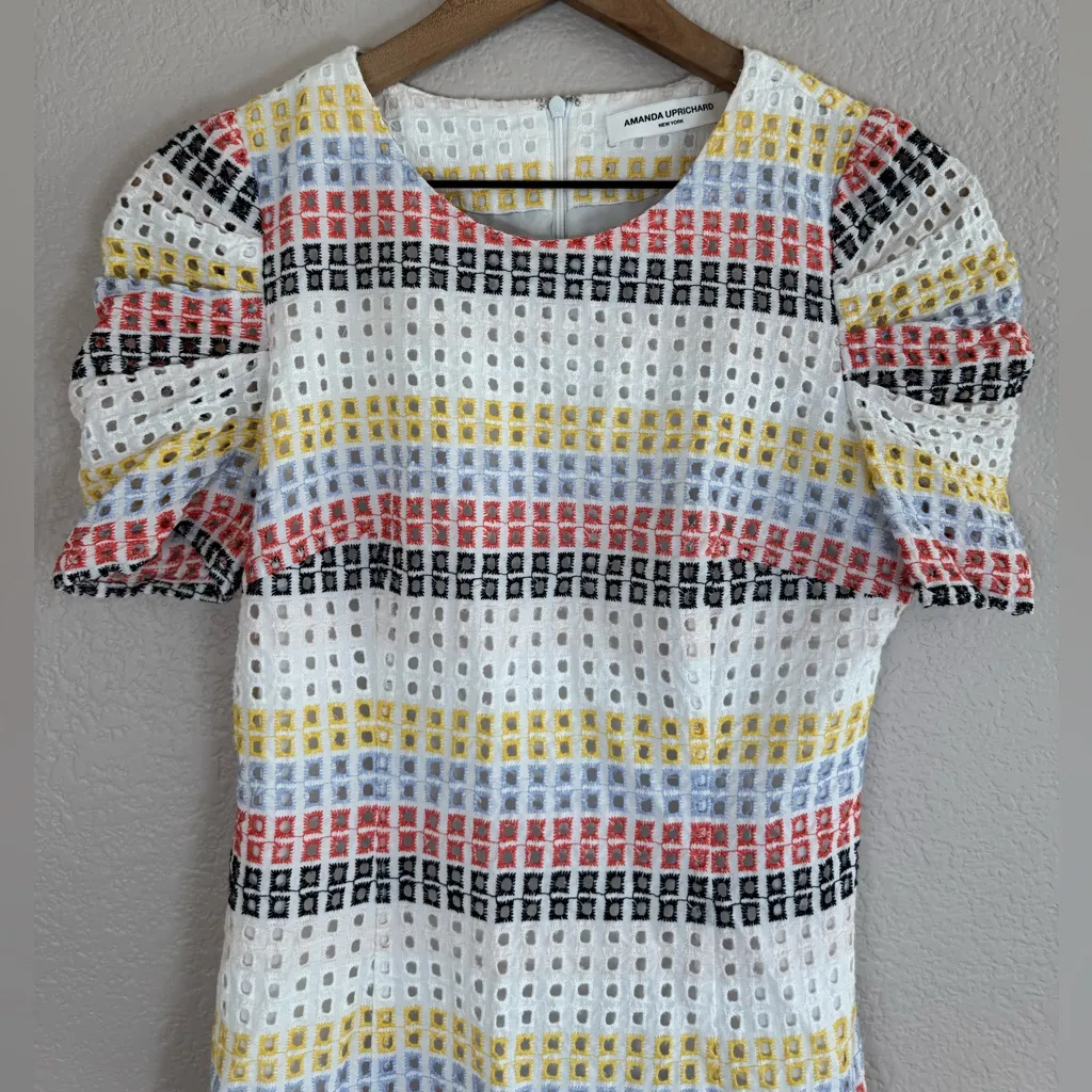 Amanda Uprichard New York Colorful Striped Eyelet Lace Cotton Mini Dress Small - Image 5