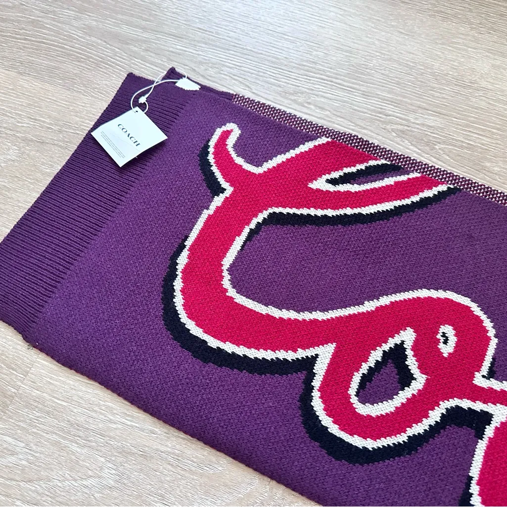 NWT Coach Script Print Wool Blend Knit Logo Muffler Scarf - Image 3