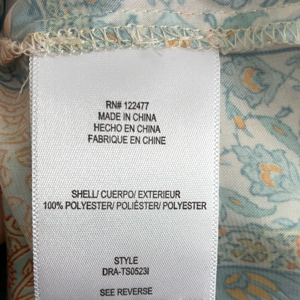 dRA Los Angeles Anthro Silky Box Patchwork Boho Summer Crop Button Down Top XS Orange - Image 5