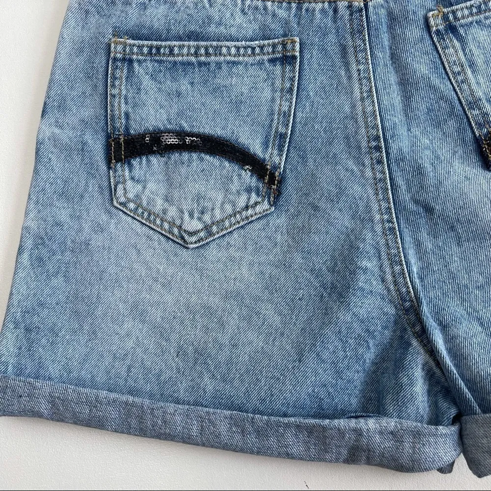 Desigual Women’s High Waisted Leopard Sequins Embellished Mom Denim Shorts 4 - Image 7