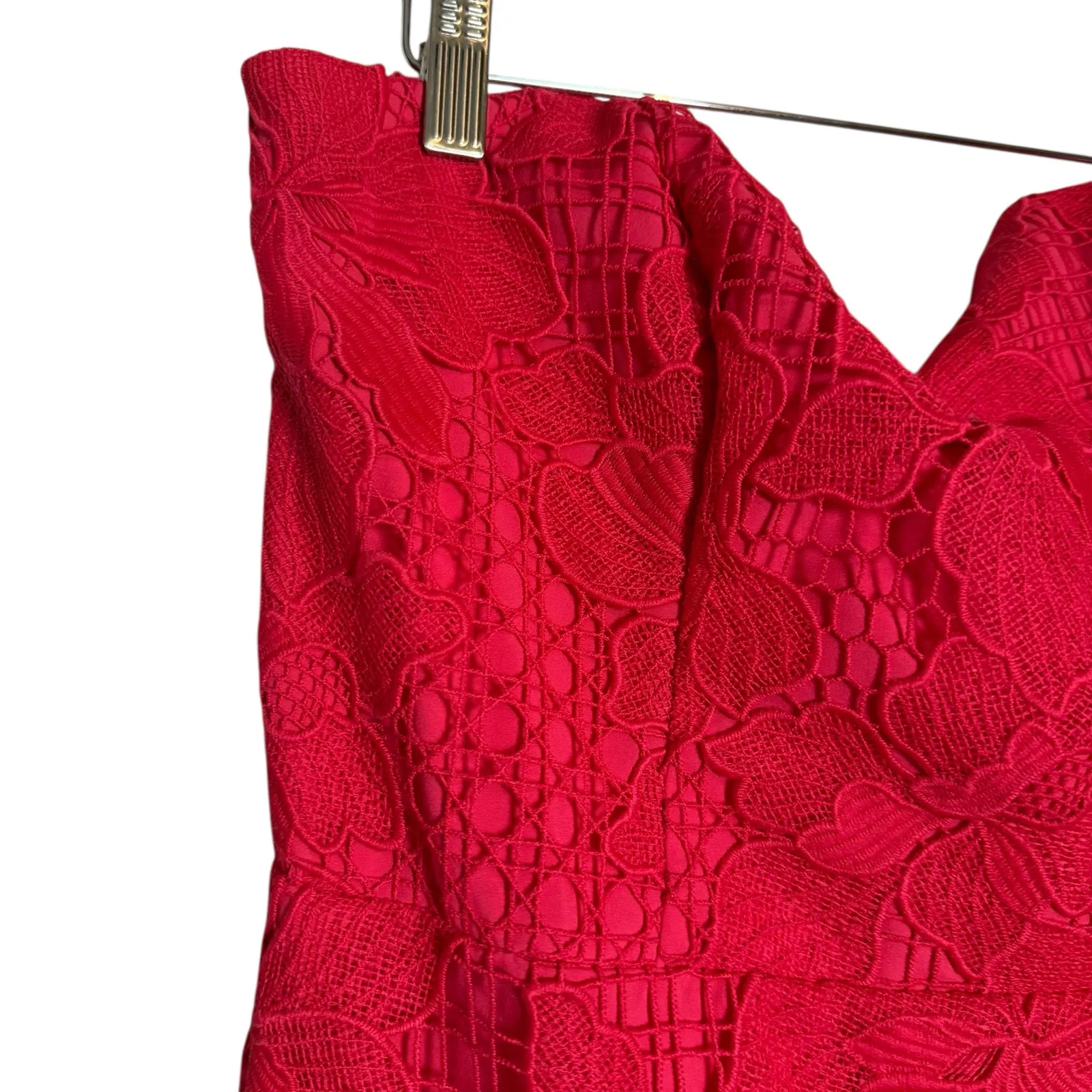 Shoshanna Magenta Pink Strapless Floral Lace A-Line Cocktail Midi Dress Size 14 - Image 5