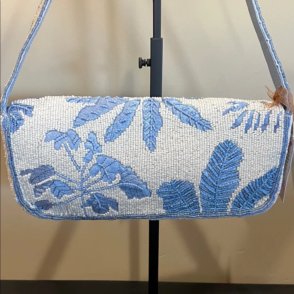 Made In India | Tropical Motif Beaded Shoulder Bag Blue - Image 7