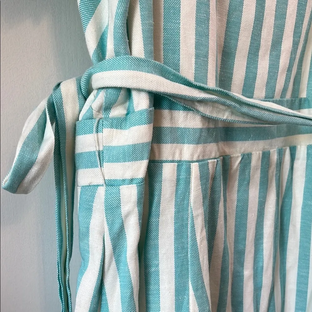 NWT Draper James Teal and White Puff Sleeve True Wrap Linen Mini Dress - Size XL - Image 14