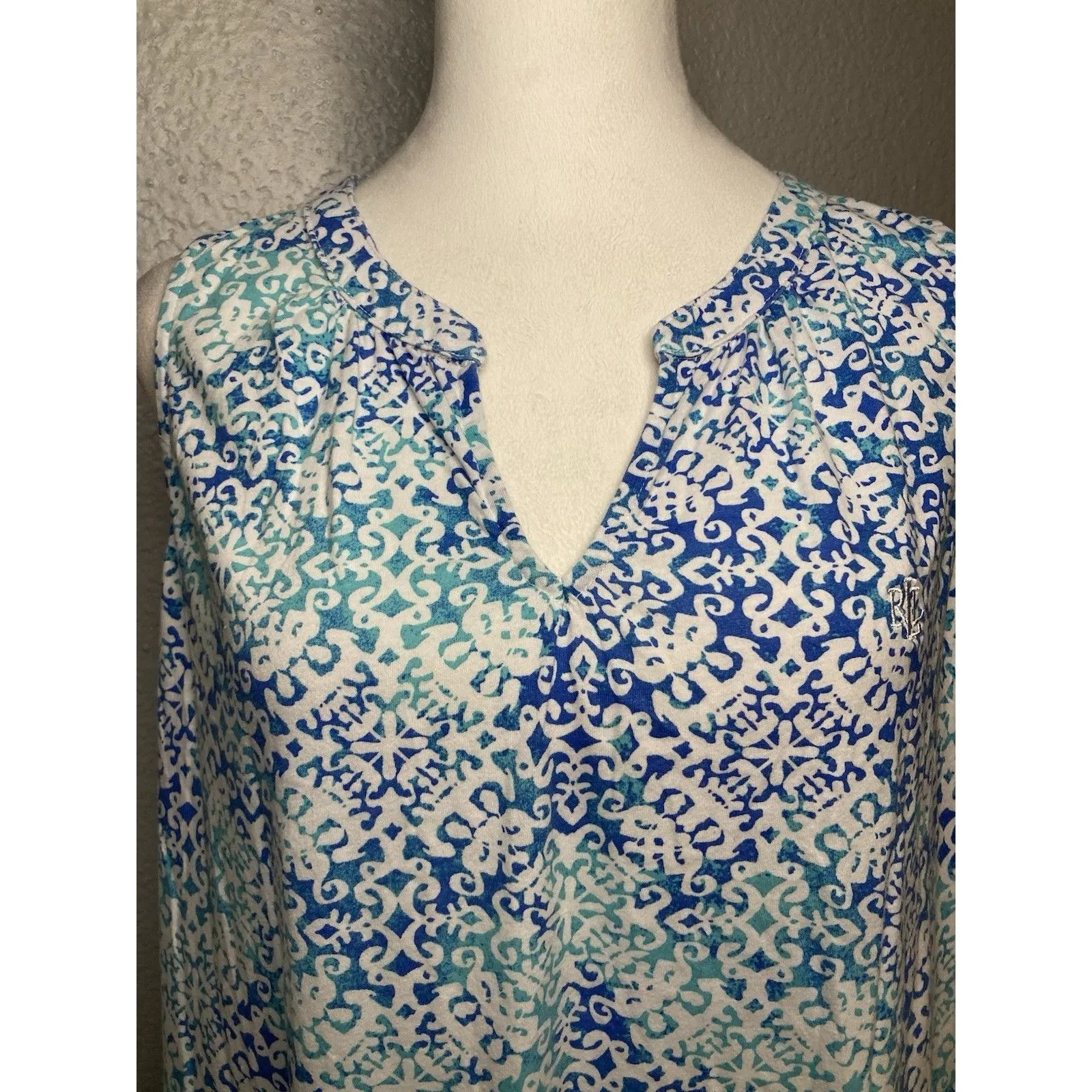 Lauren Ralph Lauren Nightgown Womens XL Blue Ruffle Hem Sleep Shirt Sleeveless - Image 4