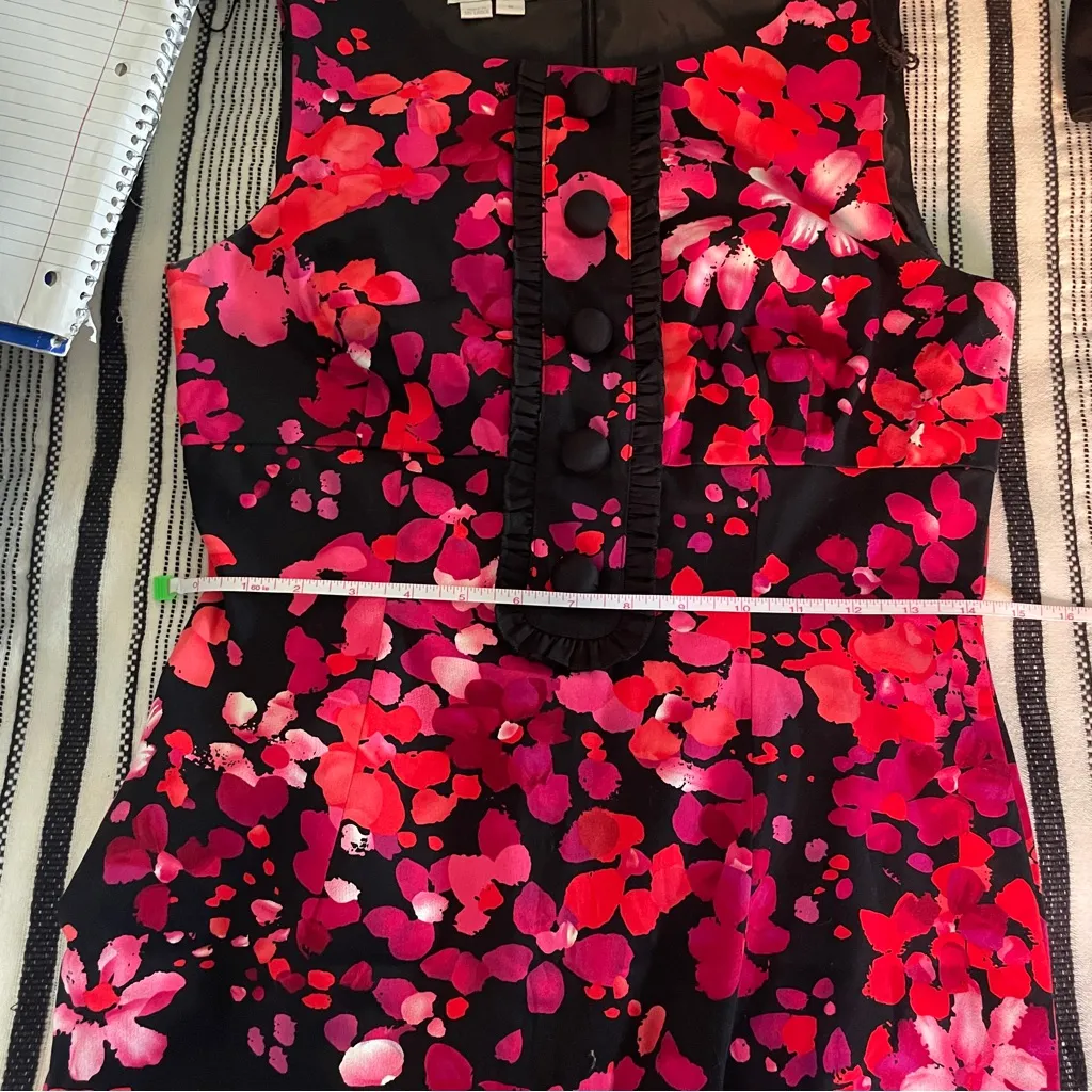 London Times Floral Retro Shift Dress 6 Small Black Red Pink Floral Midi Dress - Image 12