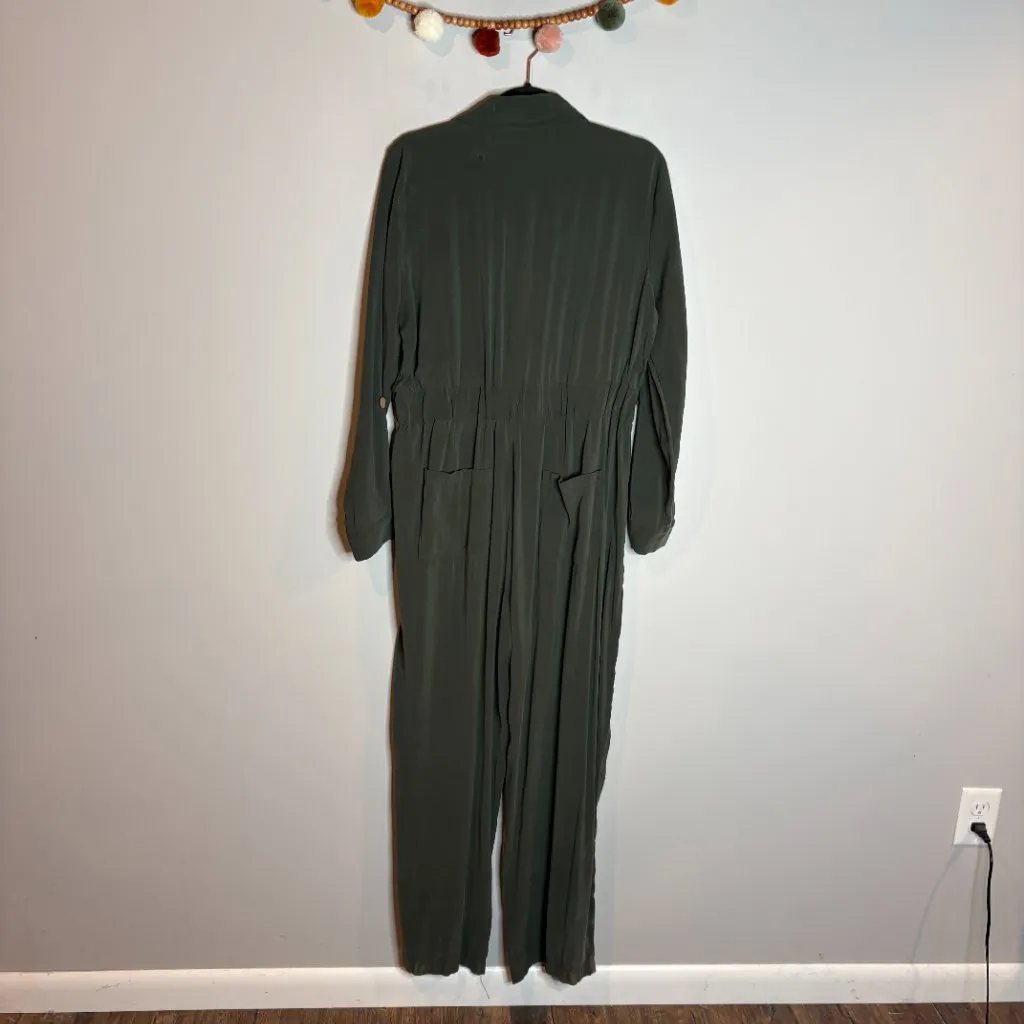 Zara Flowy Belted Jumpsuit in Olive Forest Green - Image 5