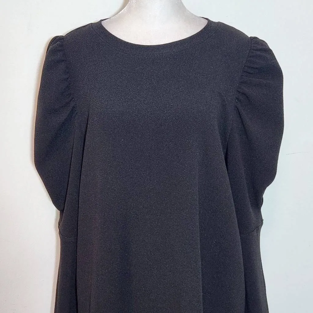 Yakira Bella Black Dress with Puffy Sleeves Size Medium Black Knee - Image 3