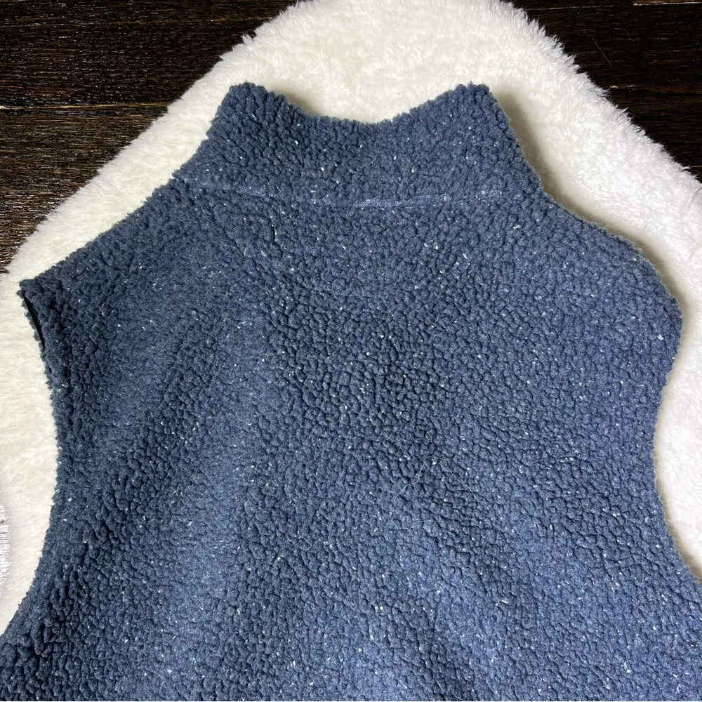 Land’s End Vintage Dark Blue Sherpa Teddy Fleece Full Zip Vest - Image 6
