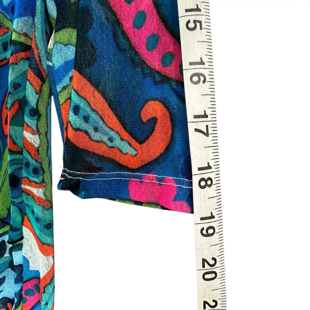 Jess Jane Marina Tunic Top Womens M Blue Floral Paisley Sheer Mesh Boho Resort Size M - Image 9
