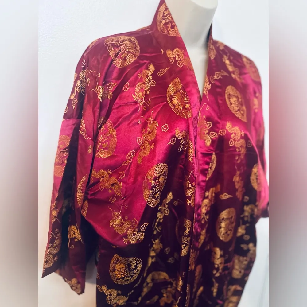 VIntage 80”s Golden Dragon Silk Fashion Embroidered Kimono Robe Ladies Sz Large Red - Image 3