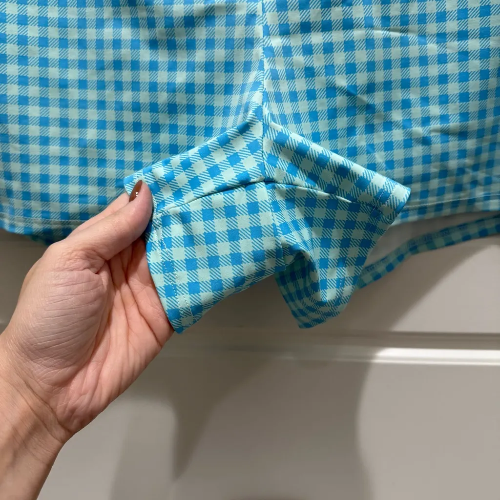 Lands’ End Blue Gingham Print High Rise Slimming Swim Shorts Bathing Suit 12 - Image 3