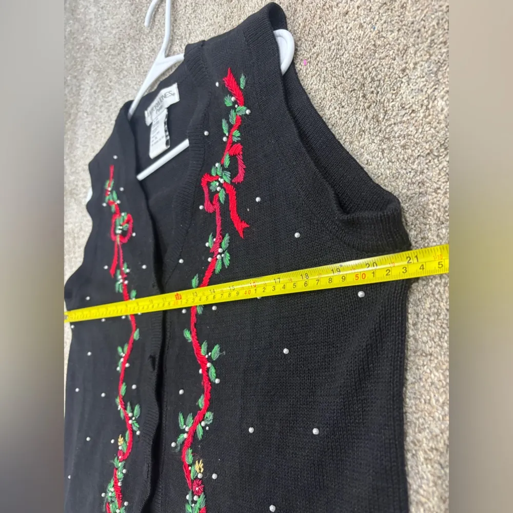 Victoria Jones Vest Black Multi Christmas Floral Embroidered Design Buttons LP Size undefined - Image 3